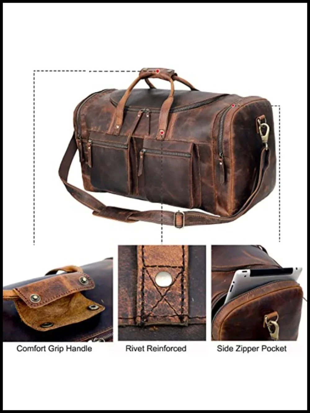 Vintage Leather Duffel Bag Full Grain Cowhide Carry On Luggage Gym Overnight